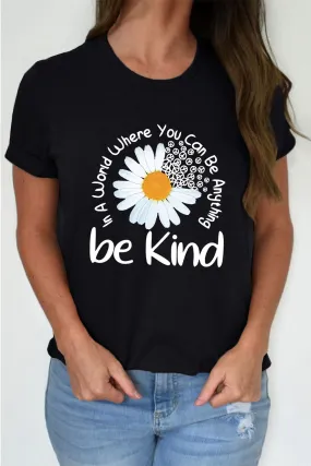 🌼 Be Kind Daisy Slogan Graphic Crewneck Tee – Cute, Comfy, and Kind AF