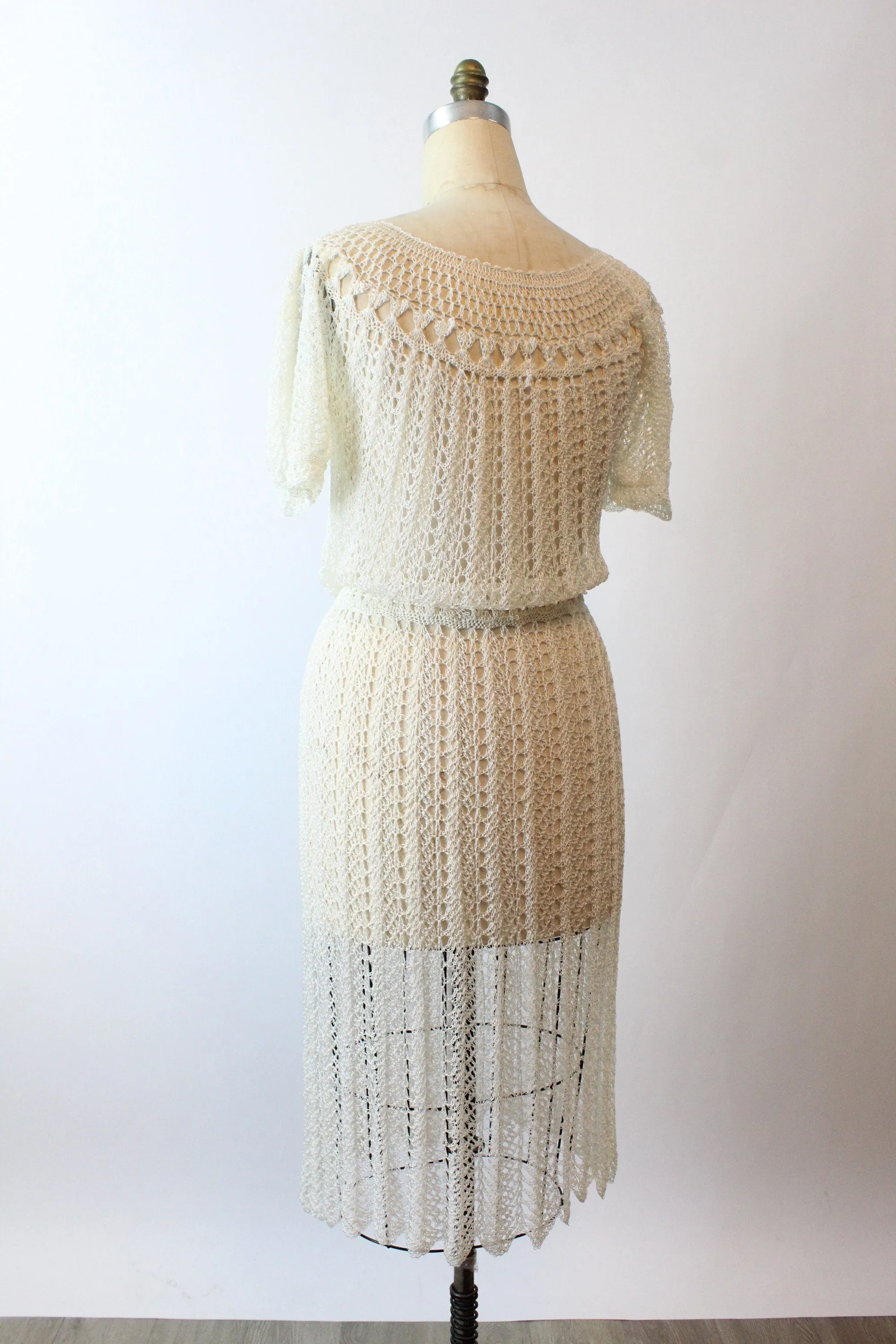 1930s RAYON knit dress PUFF SLEEVES medium large | new winter