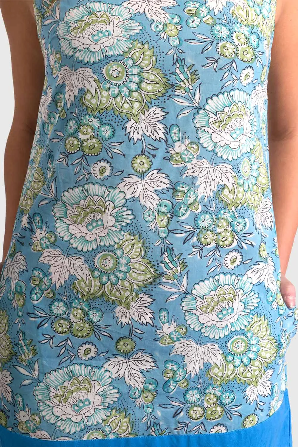 60s Style Cotton Dress Blue Floral Print with Pockets