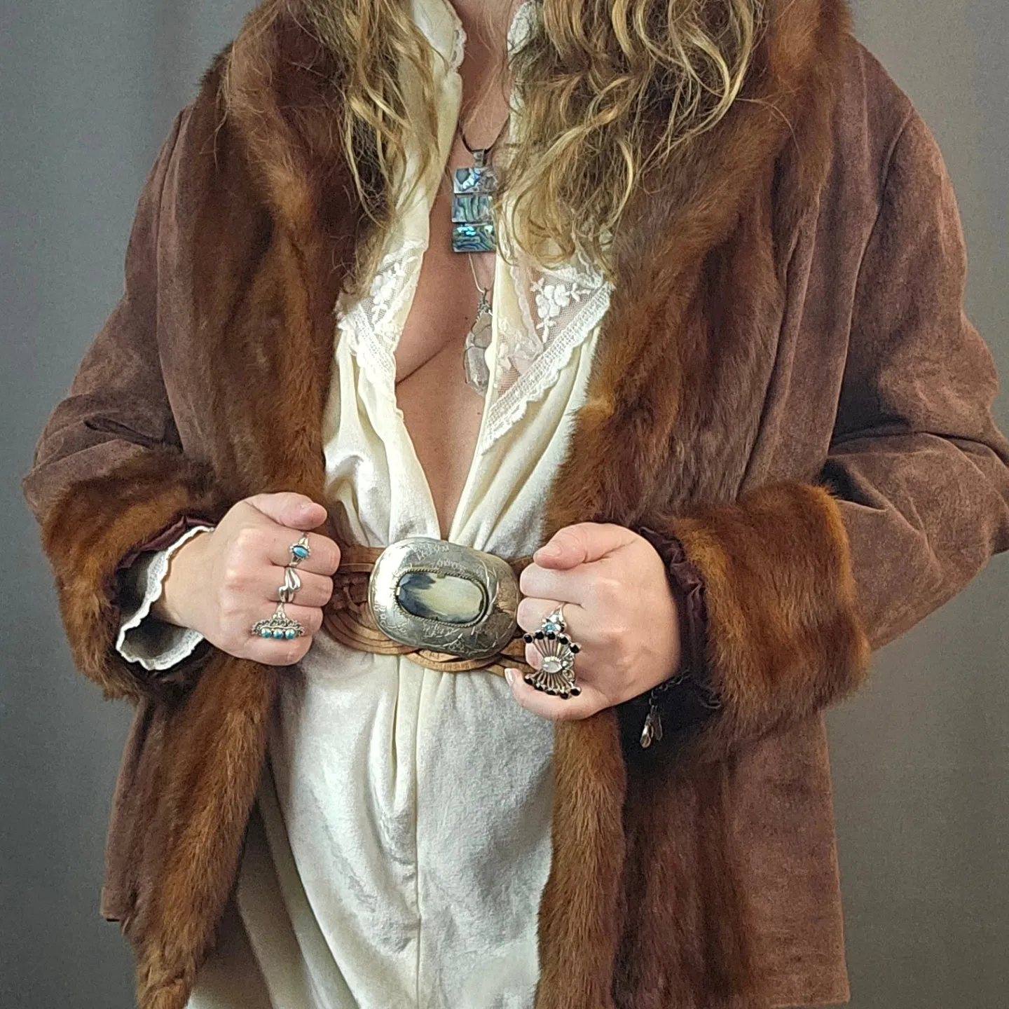 60s Vintage K Fettel Suede/Fur Coat Size 12