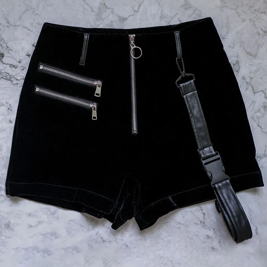 Affogato Pleather Strap Velvet Shorts