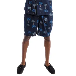 All Over Peached Poplin Print Drawstring Shorts | Navy Palms