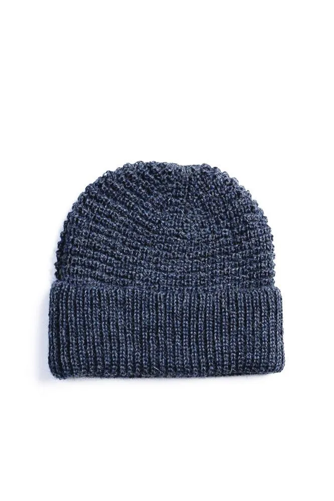 Alpaca Wool Waffle Knit Beanie Blue