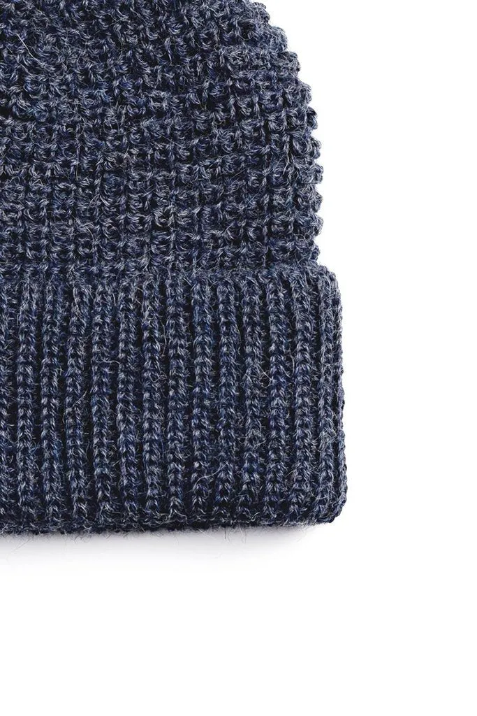 Alpaca Wool Waffle Knit Beanie Blue