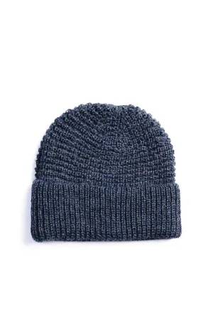 Alpaca Wool Waffle Knit Beanie Blue