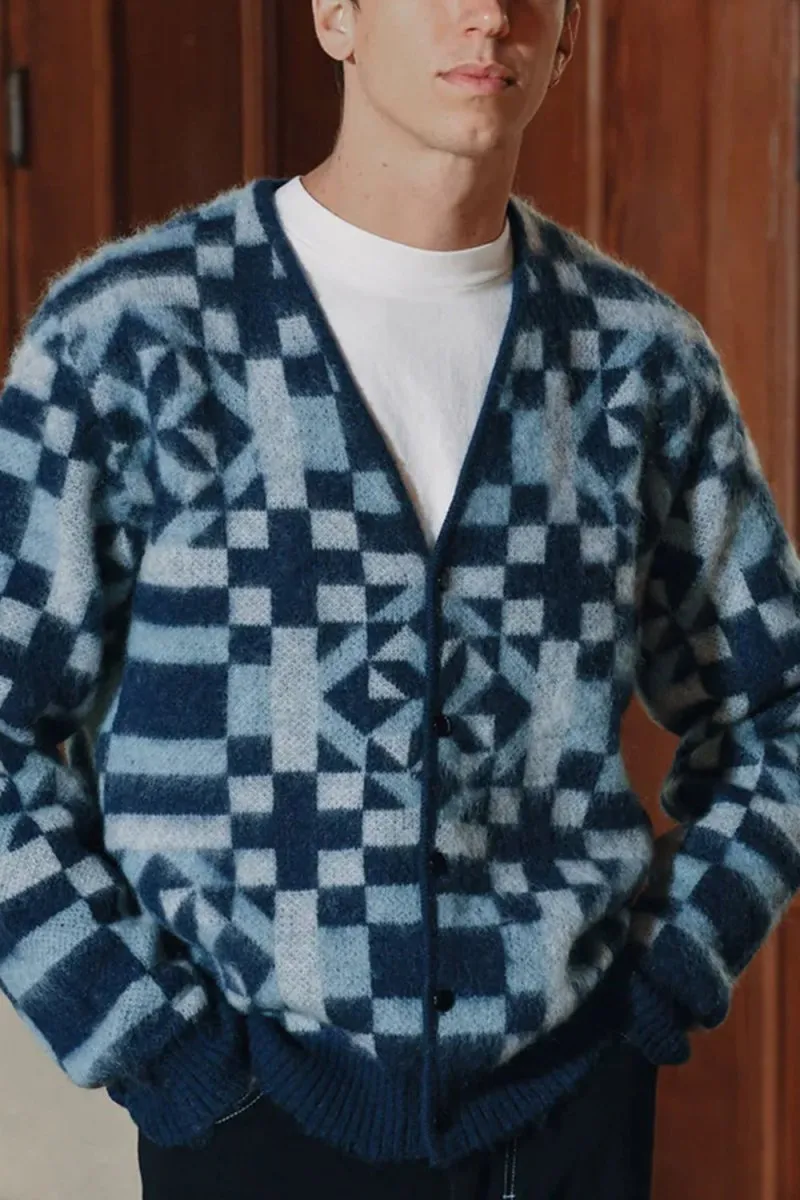 Anonymous Ism American Knit Quilt Cardigan (Shades Blue)