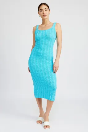 Aqua Wide Rib Knit Midi Dress