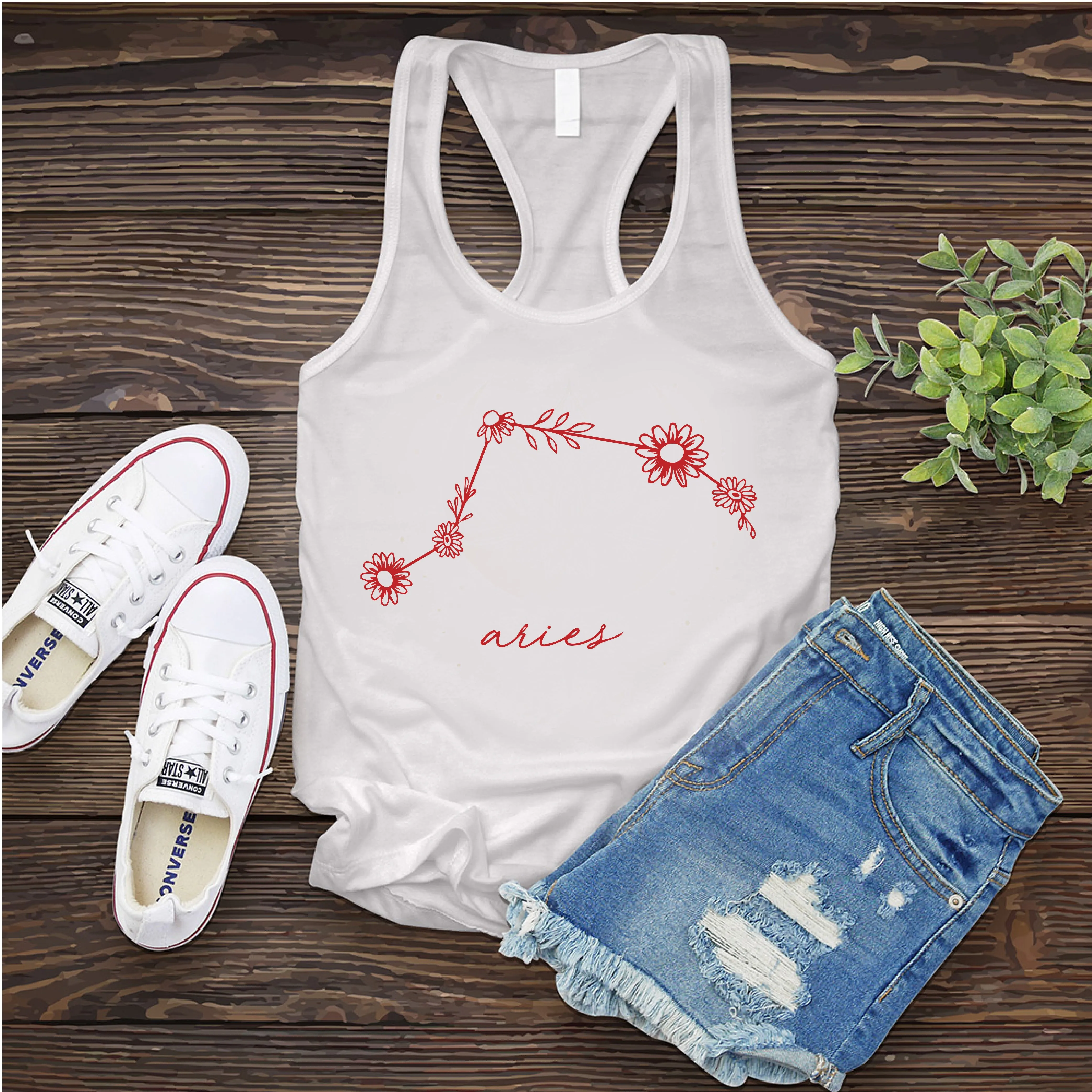 Aries Floral Constellation Women's Tank Top