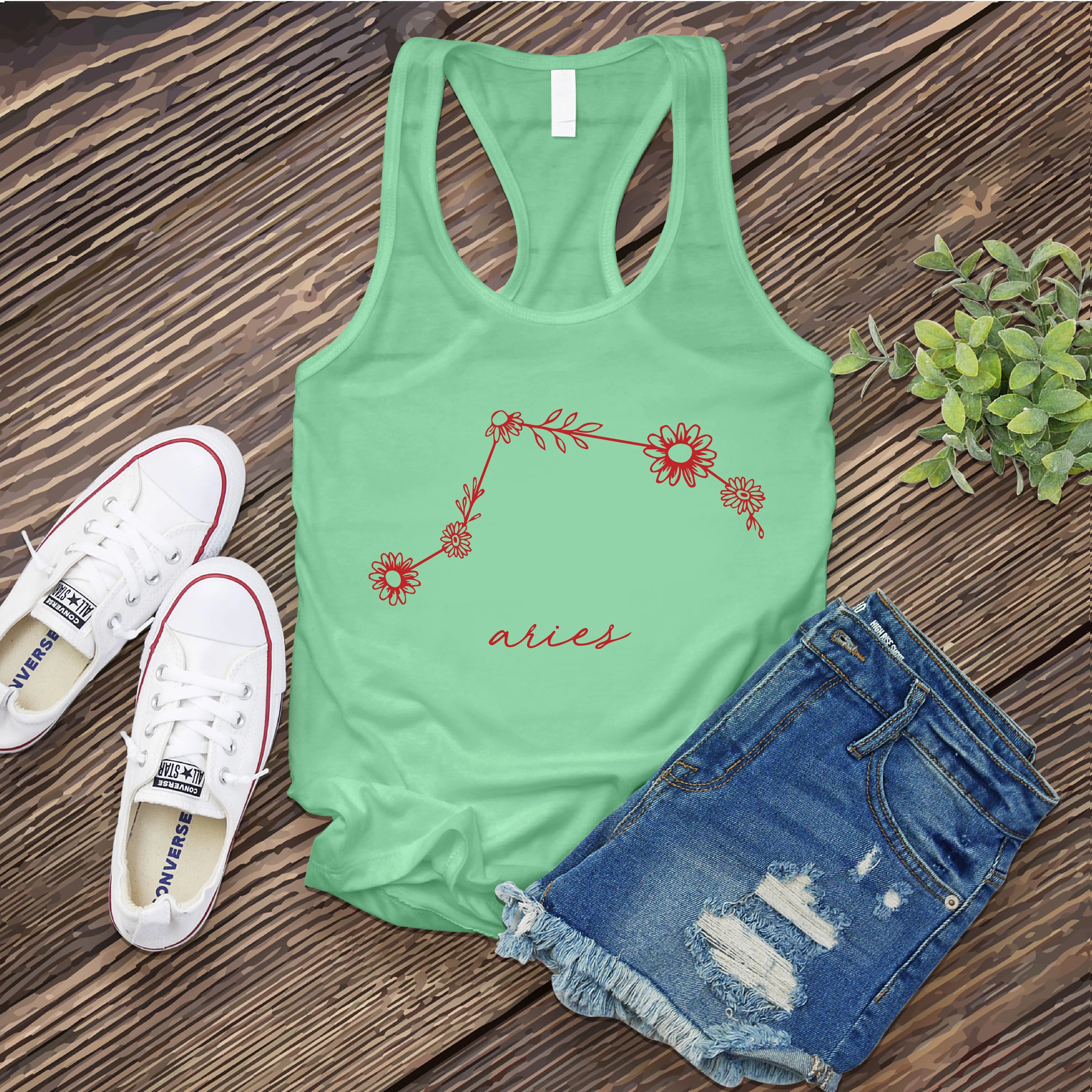 Aries Floral Constellation Women's Tank Top