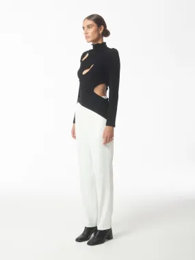 Asymmetric Cutout Stretch Knit Top in Black