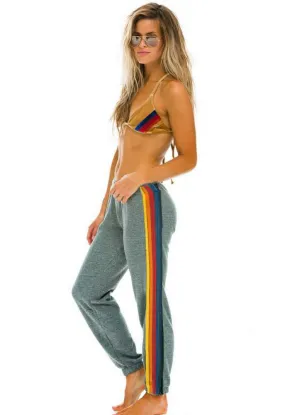 Aviator Nation 5 Stripe Sweatpants in Heather/Blue Stripes