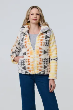 Aztec Print Relaxed Teddy Fur Jacket