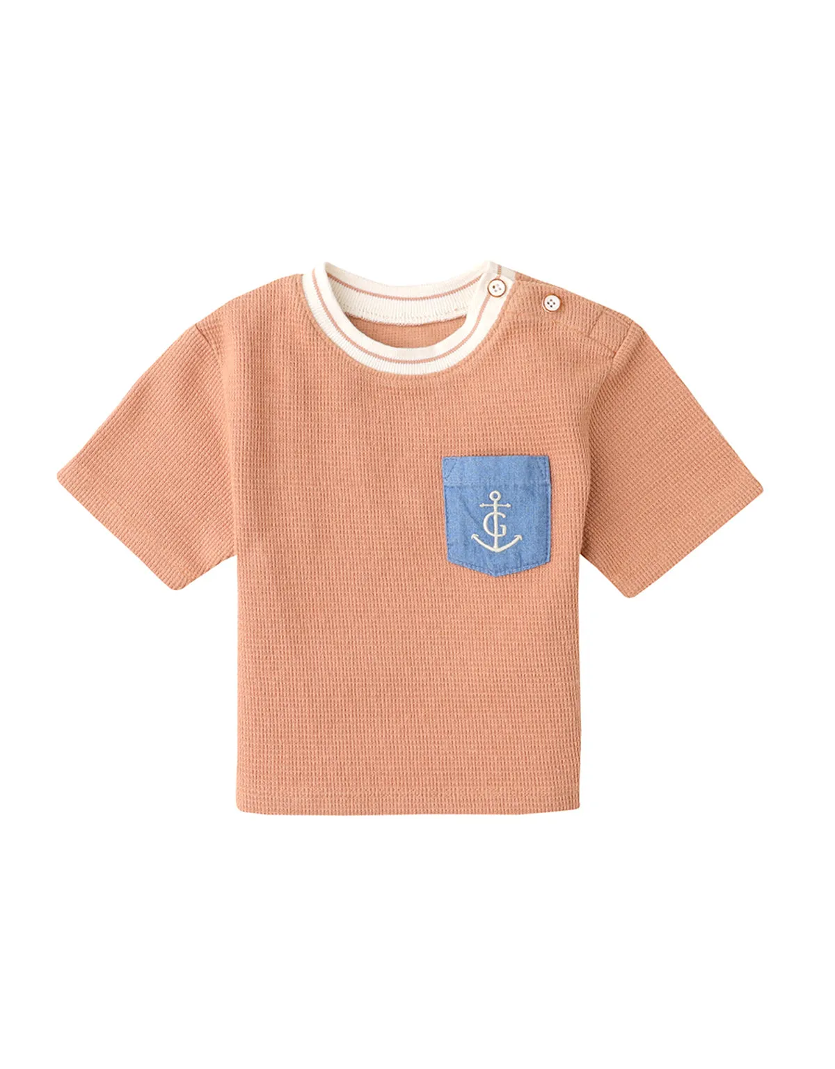 BABY BOYS ANCHOR EMBROIDERED WAFFLE TEE