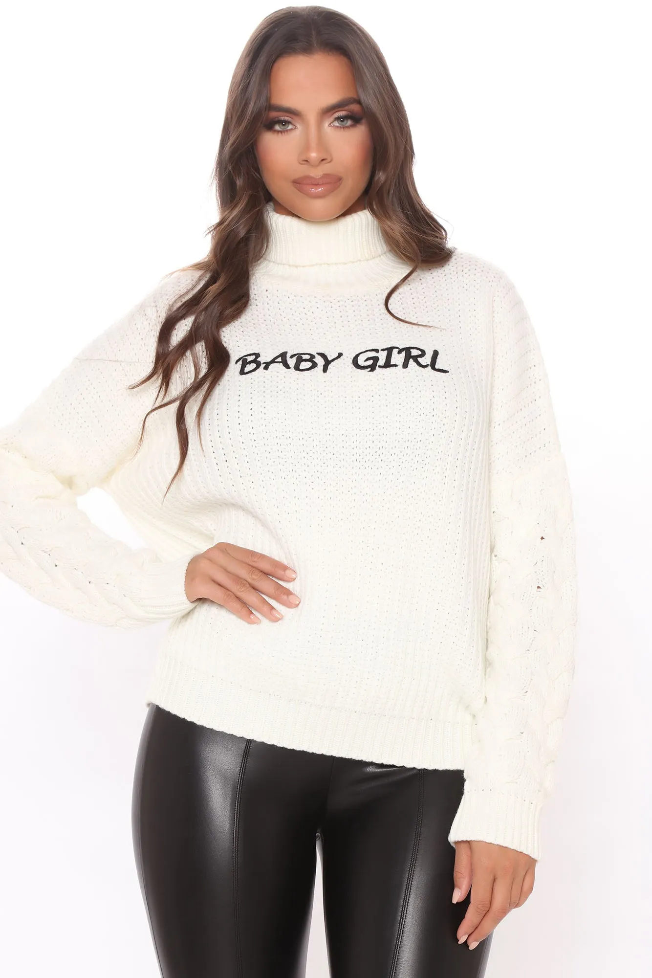 Baby Girl Turtleneck Sweater - White