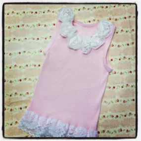 Baby to girl  white & pink top vintage inspired singlet tank top.SINGLET04