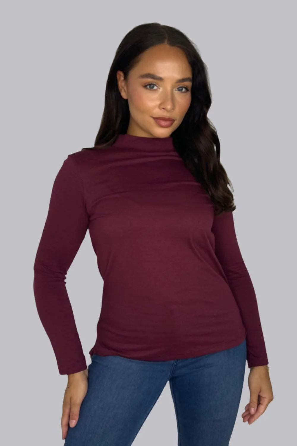 Basic Long Sleeve Cotton Turtleneck Top