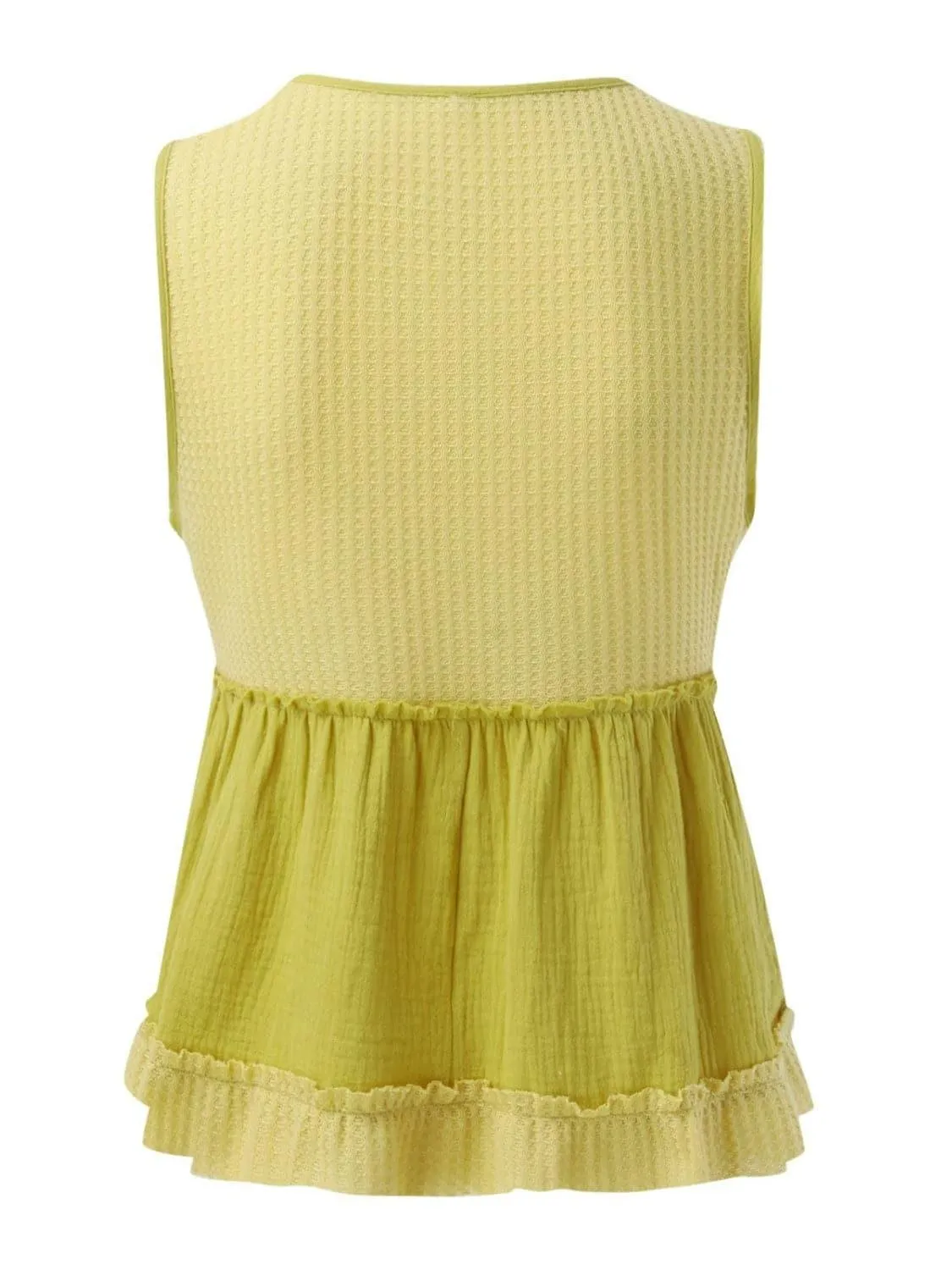 Becca Waffle-Knit Frill V-Neck Tank