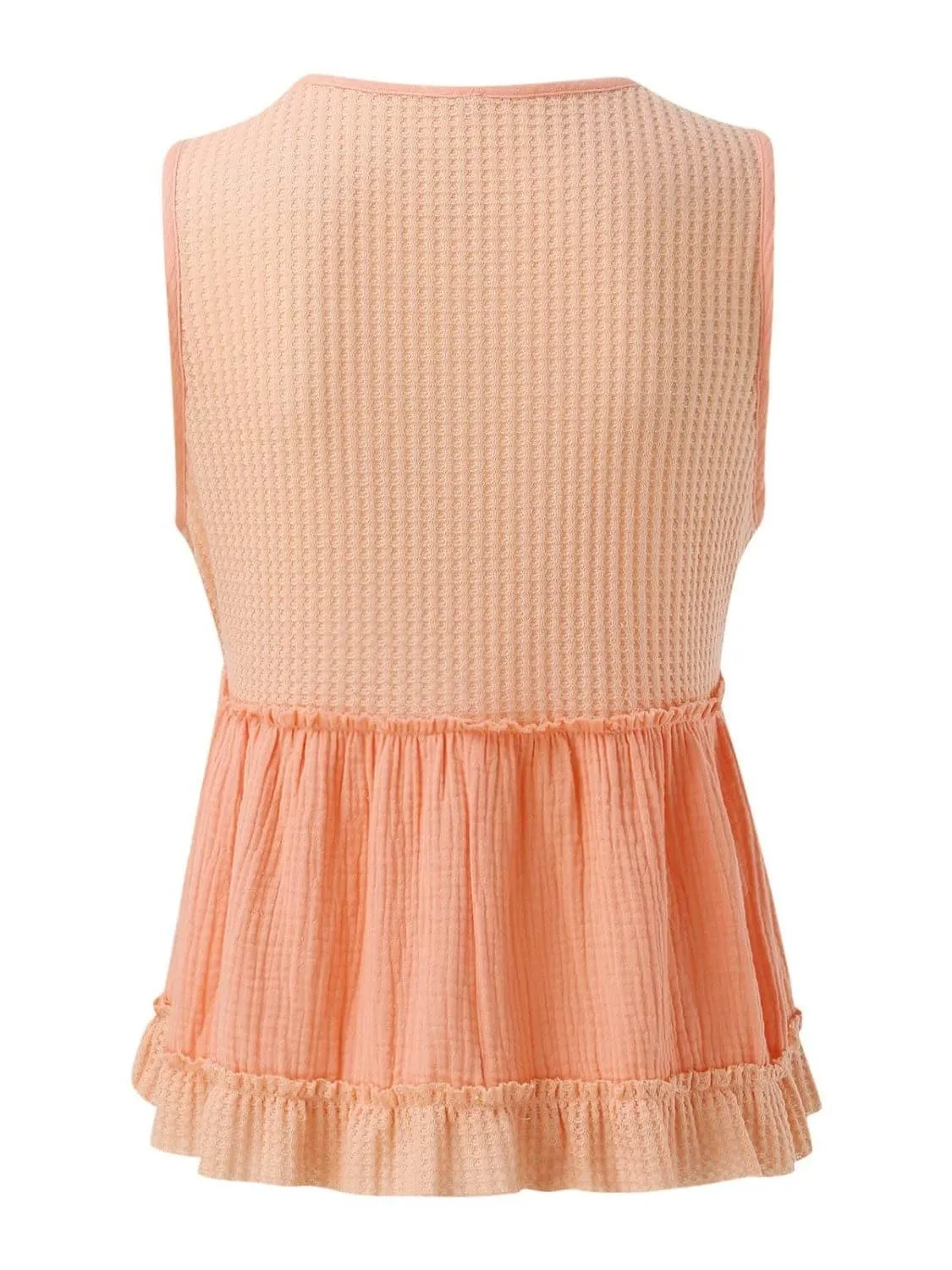 Becca Waffle-Knit Frill V-Neck Tank