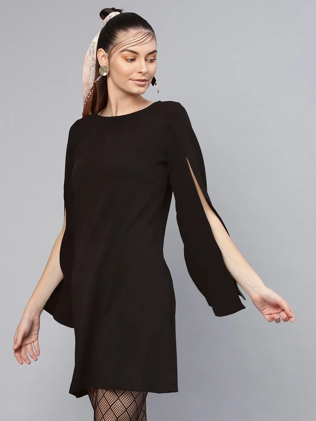 Black Cape Sleeves Shift Dress