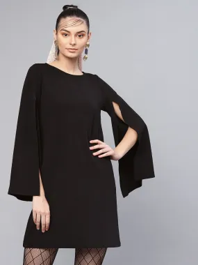 Black Cape Sleeves Shift Dress