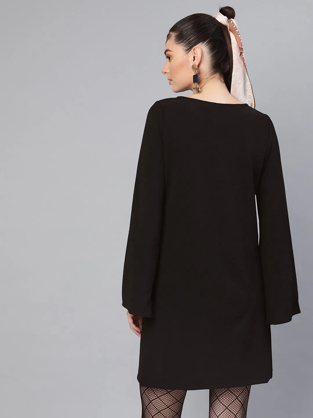 Black Cape Sleeves Shift Dress