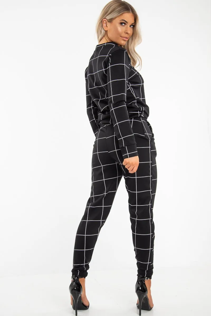 Black Check Sweatshirt Joggers Loungewear Set - Mica