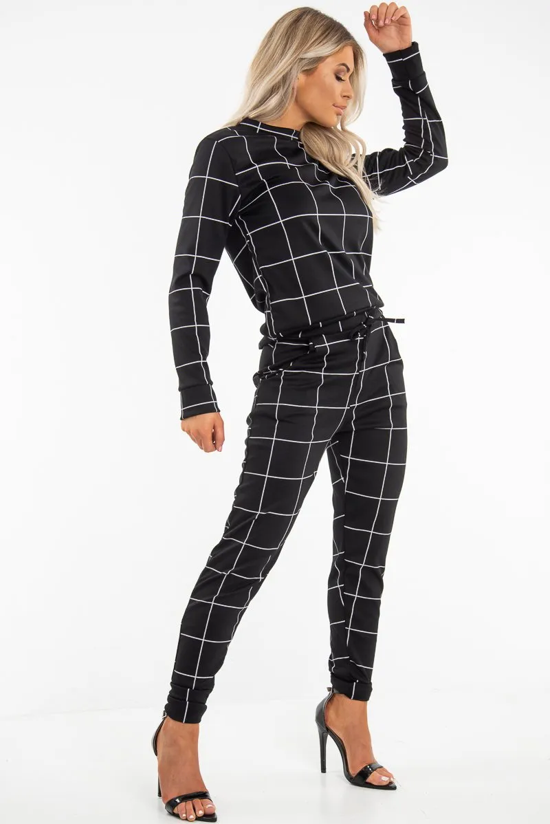 Black Check Sweatshirt Joggers Loungewear Set - Mica