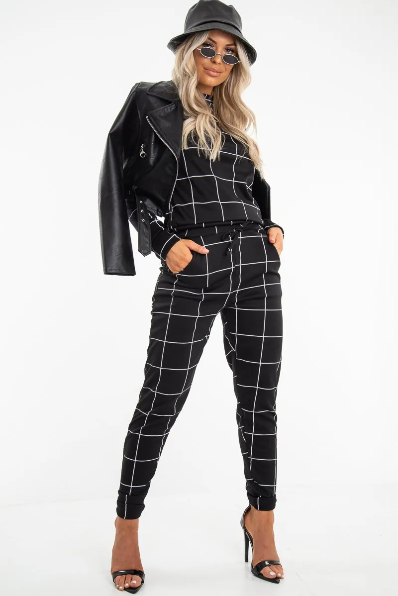 Black Check Sweatshirt Joggers Loungewear Set - Mica