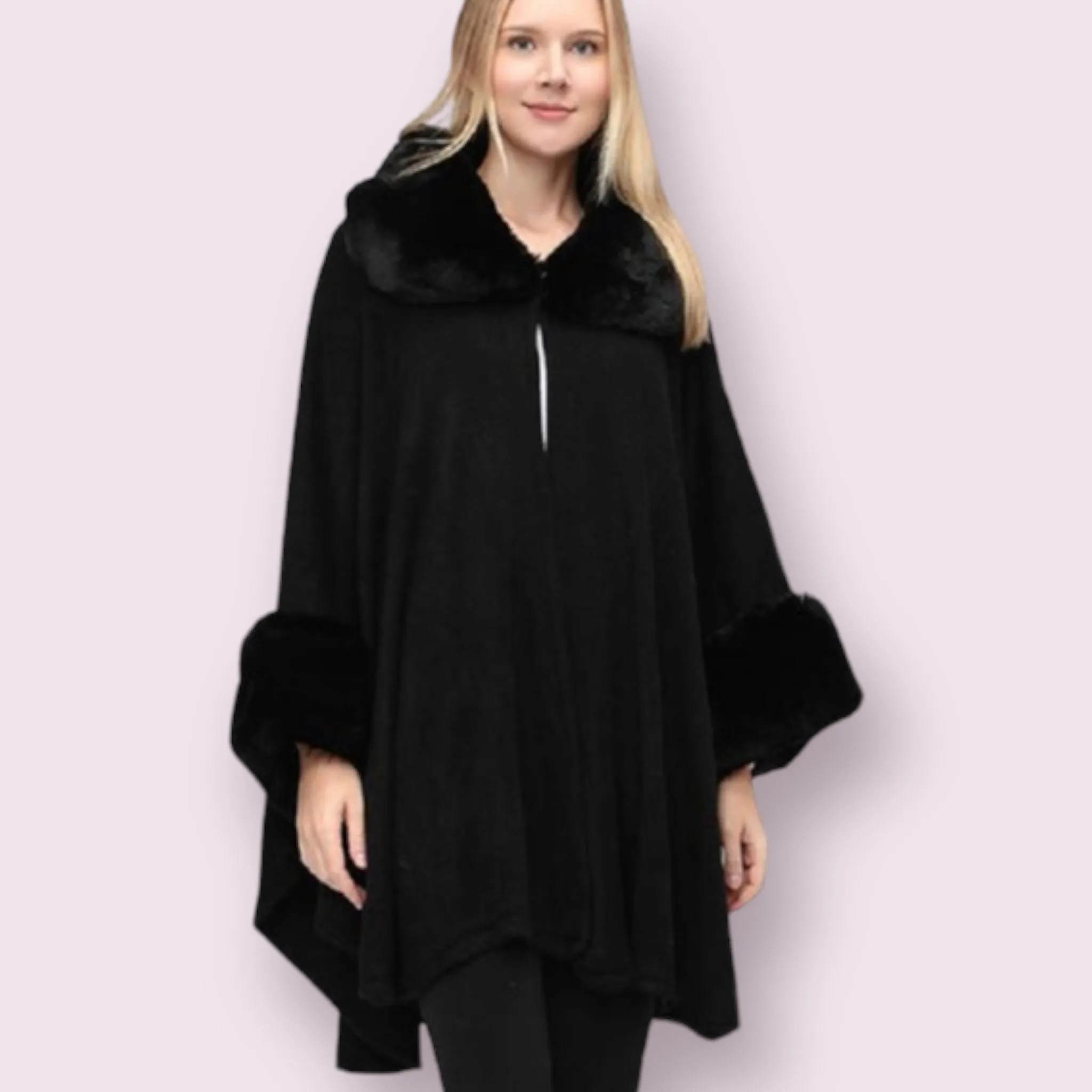 Black DEIA Wool Blend Cape Free Size