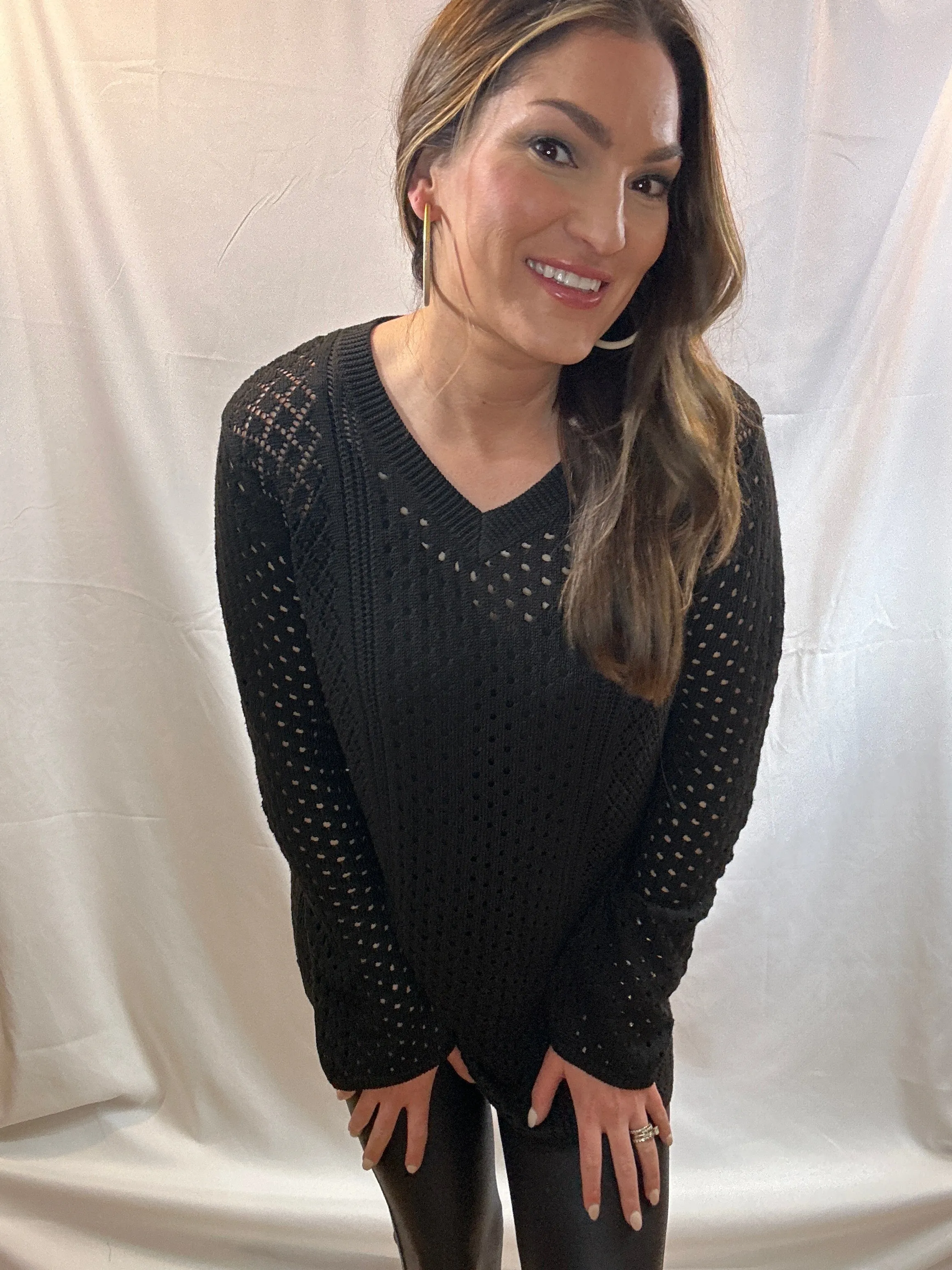 Black Knitted Bell Sleeve Tunic