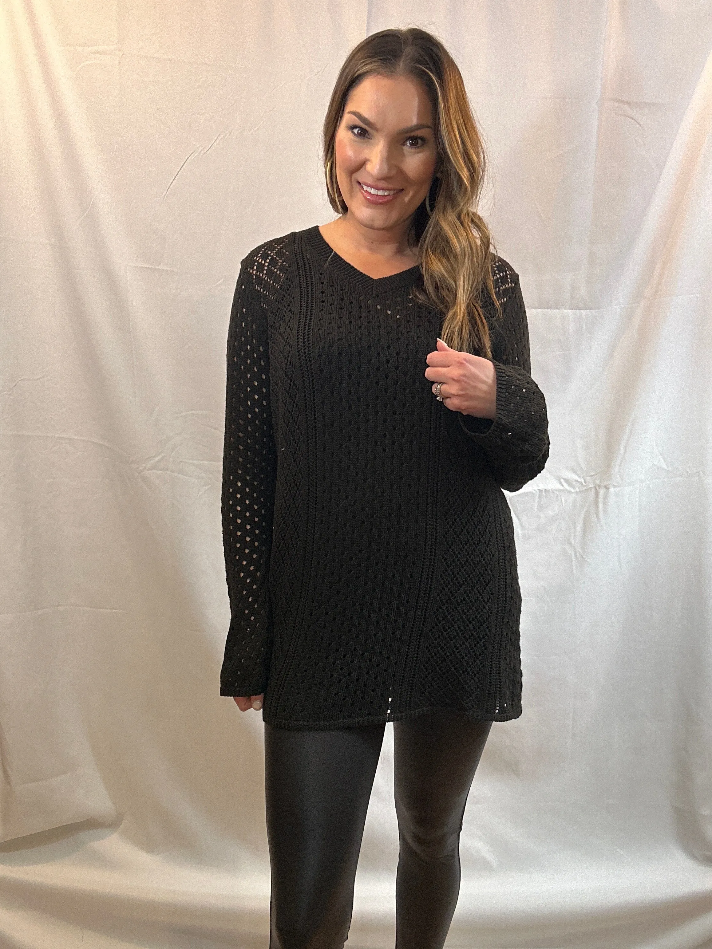 Black Knitted Bell Sleeve Tunic