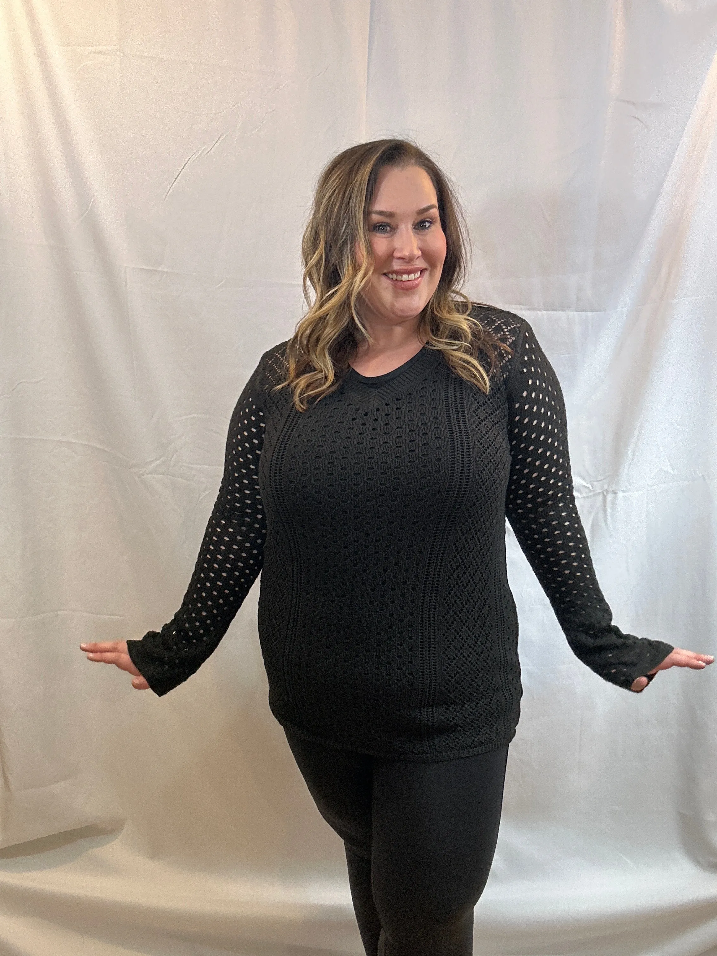 Black Knitted Bell Sleeve Tunic