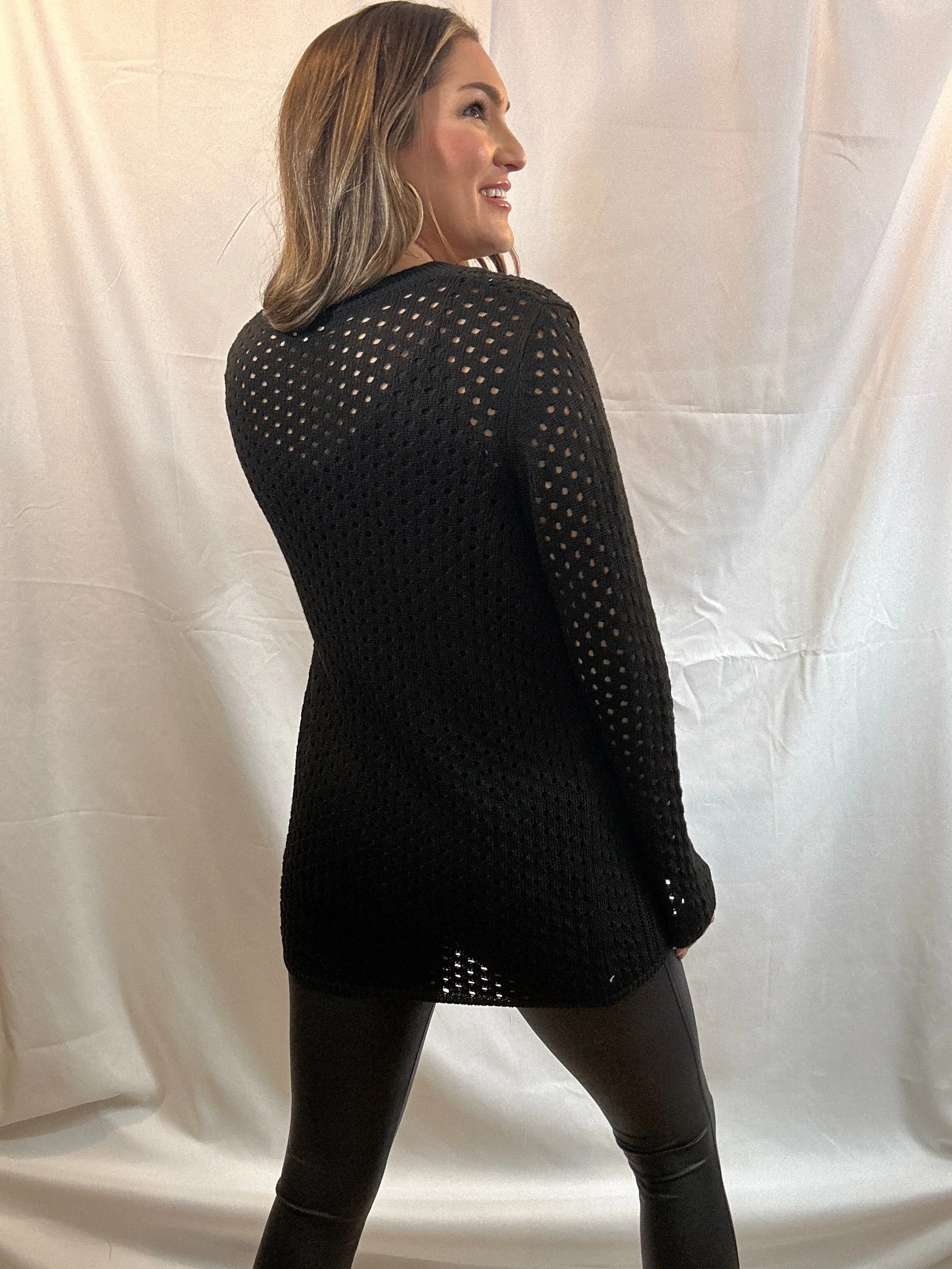 Black Knitted Bell Sleeve Tunic