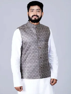 Black Printed Ghicha Silk Modi Jacket