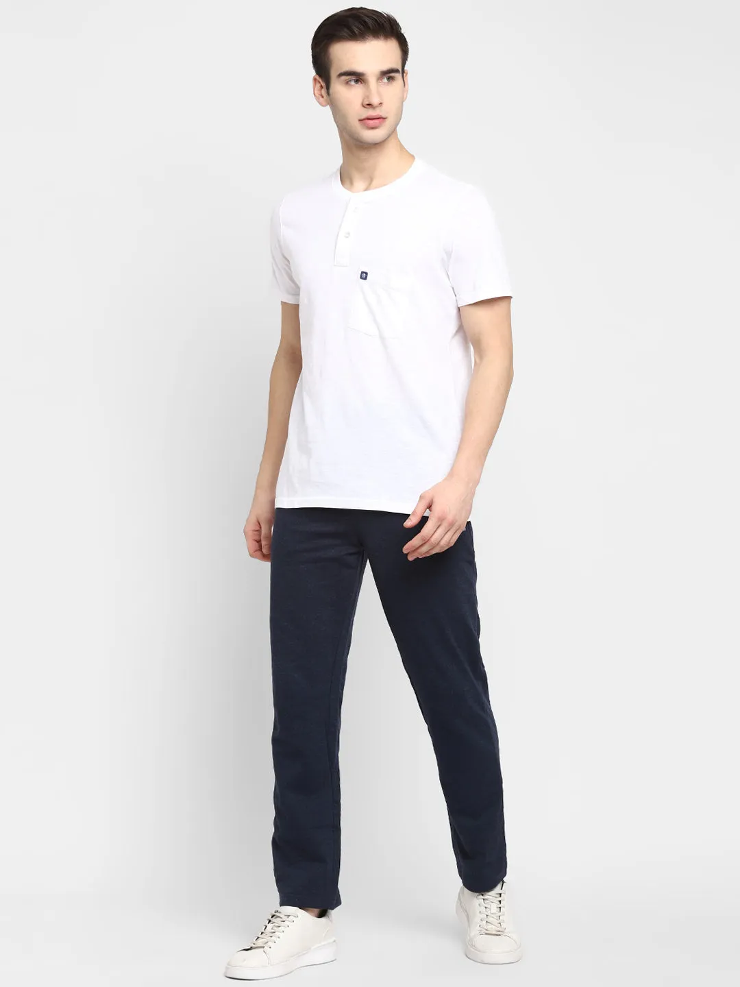 Blue Melange Slim Fit Terry Track Pants For Men