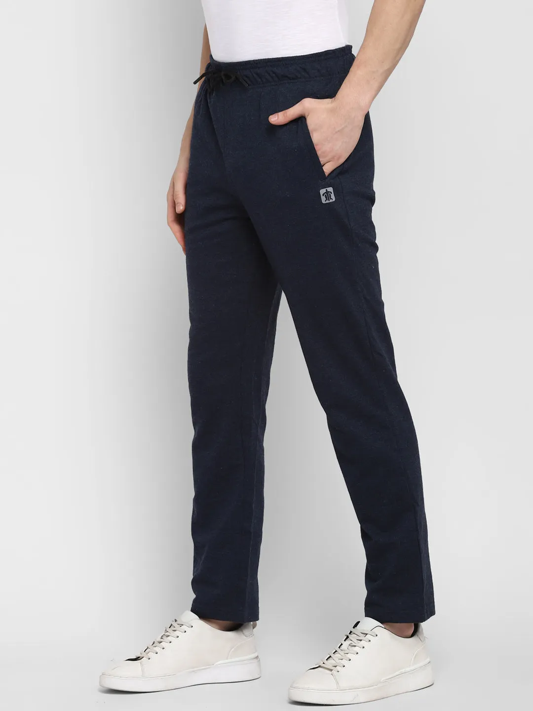 Blue Melange Slim Fit Terry Track Pants For Men