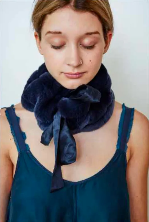 Blue on Blue Fur Collar with Silk Tie