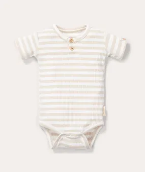 Bodysuit Short Sleeves Stripe - Sand/White