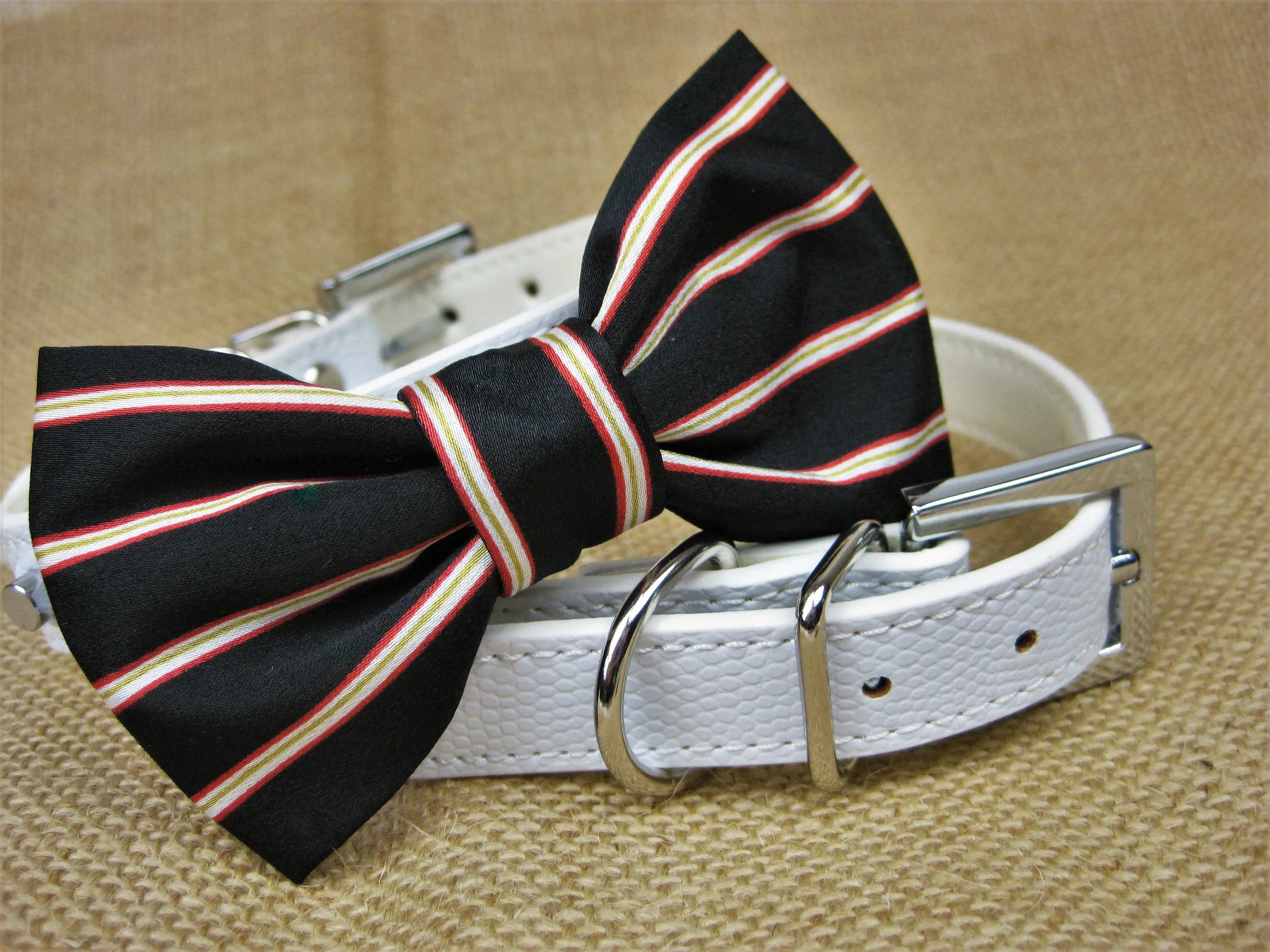 Bowtie Collar | Black, Red, and Gold Stripe