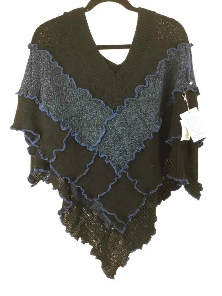 BrisingDesigns Size One Size Black/Blue NWT Recycled Textiles V Neck Poncho