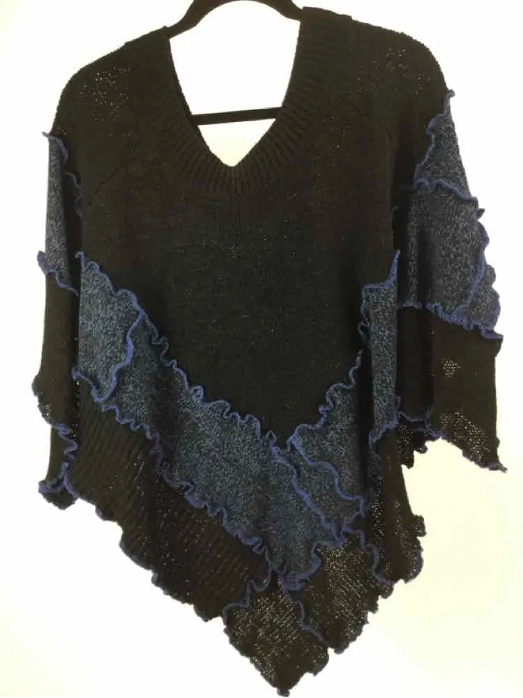 BrisingDesigns Size One Size Black/Blue NWT Recycled Textiles V Neck Poncho