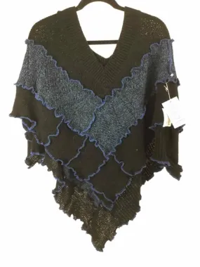 BrisingDesigns Size One Size Black/Blue NWT Recycled Textiles V Neck Poncho