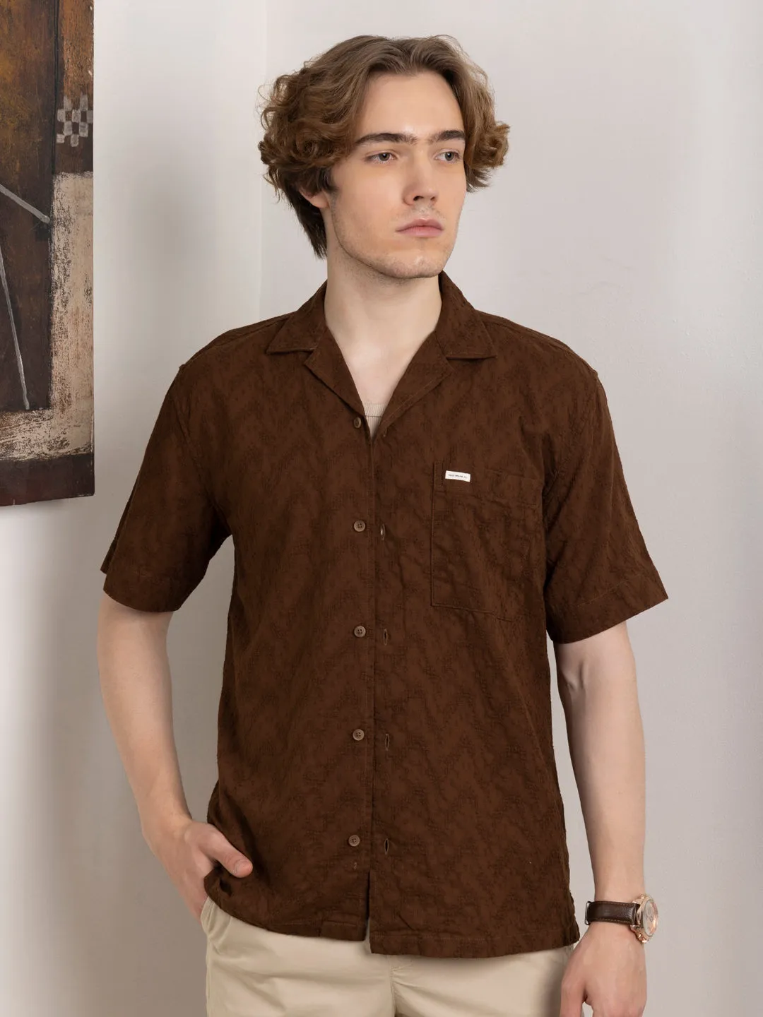 Brown Plain Resort Shirt