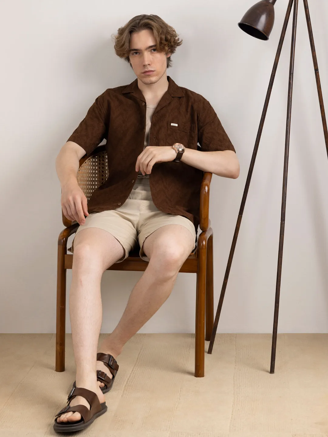 Brown Plain Resort Shirt