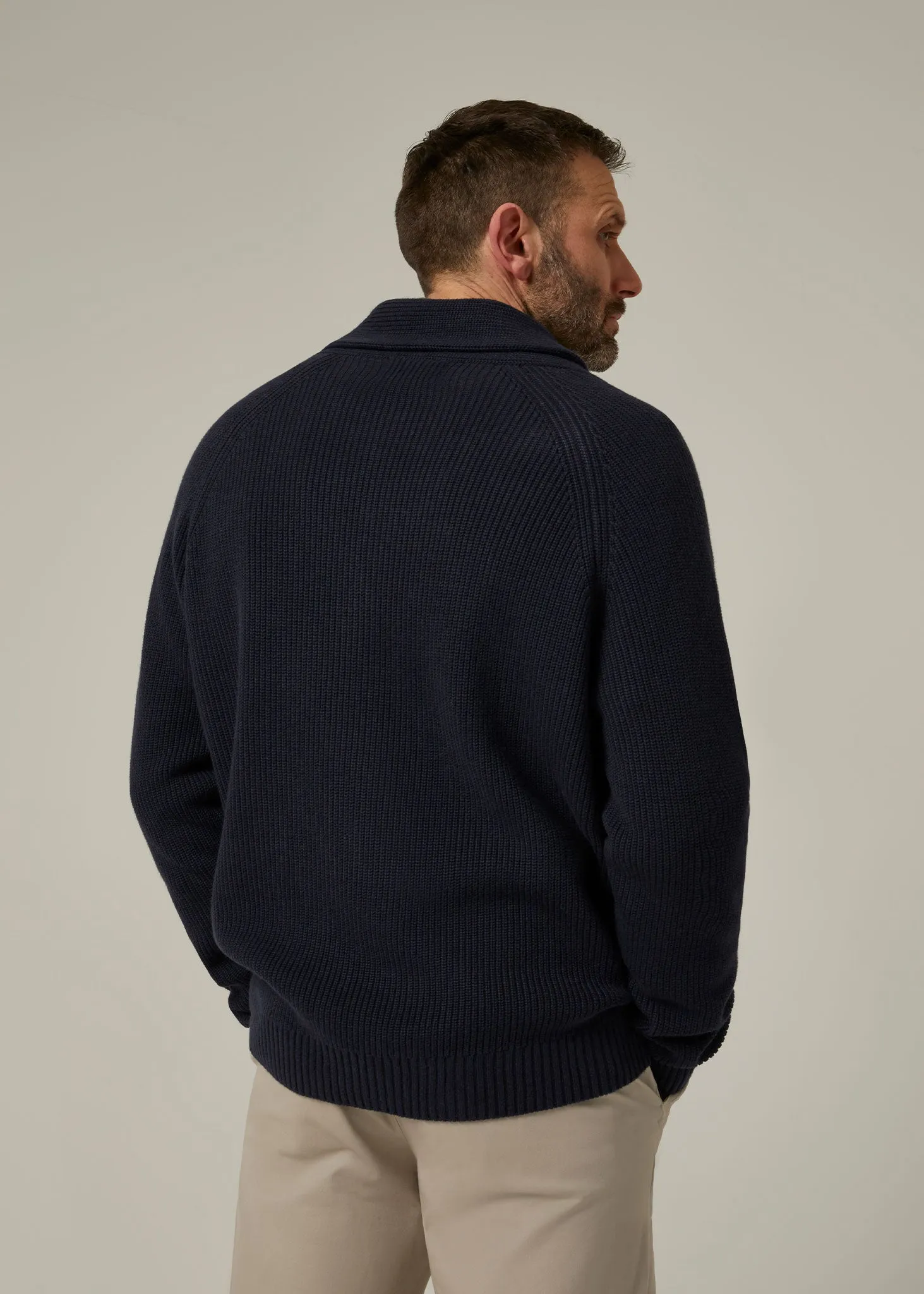 Brunswick Shawl Collar Cardigan In Navy