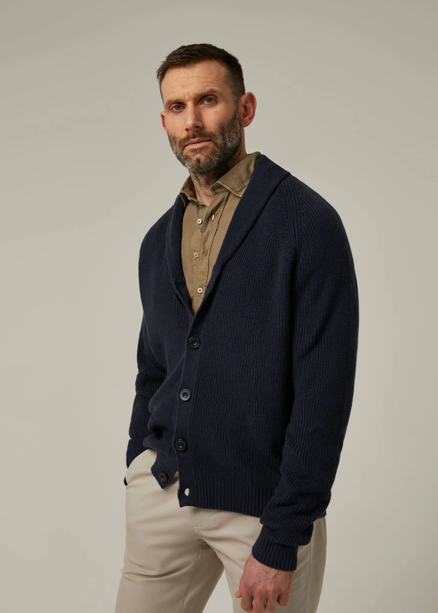 Brunswick Shawl Collar Cardigan In Navy