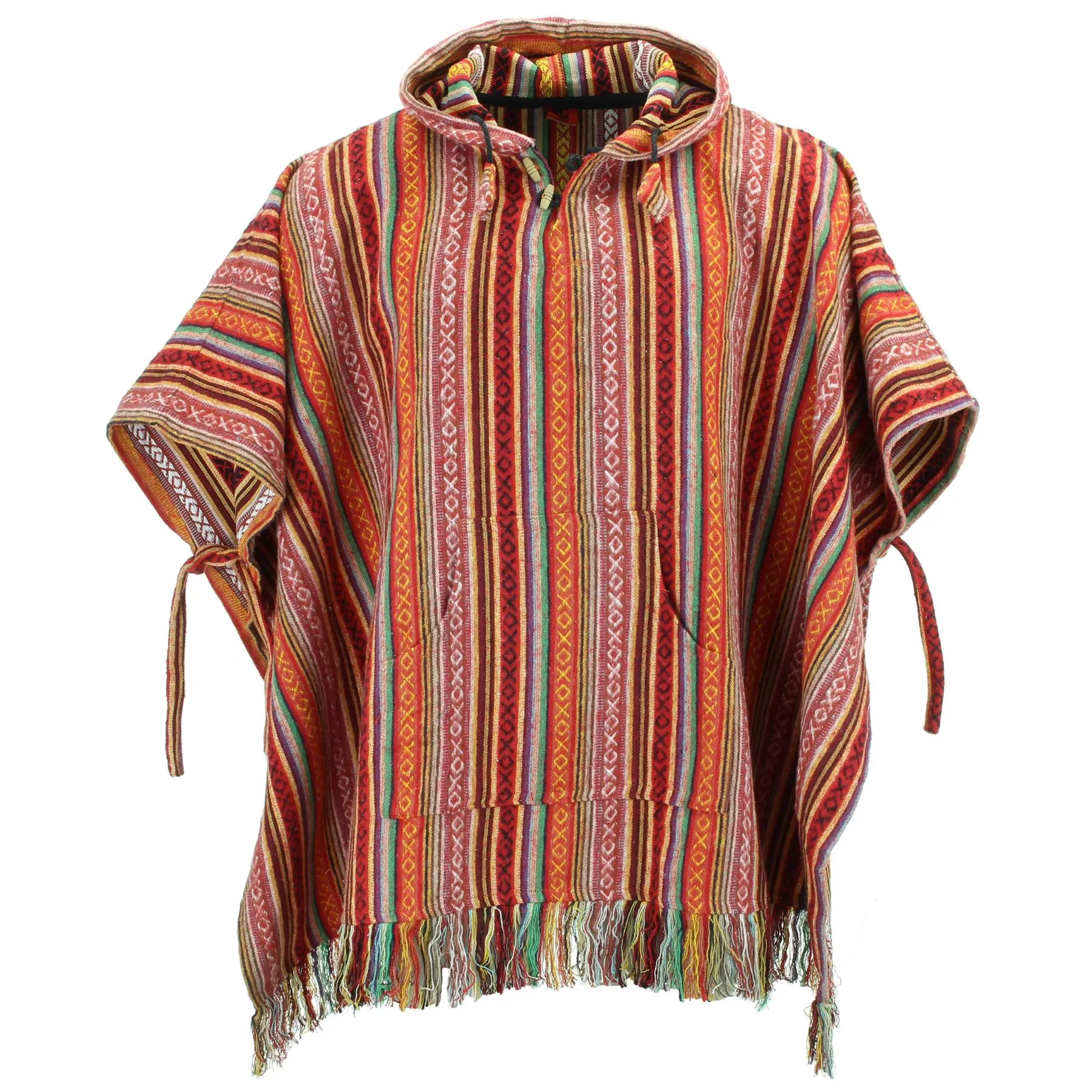 Brushed Cotton Hooded Poncho - Blood Orange