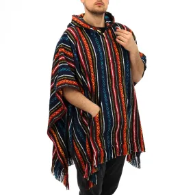 Brushed Cotton Hooded Poncho - Blue Red