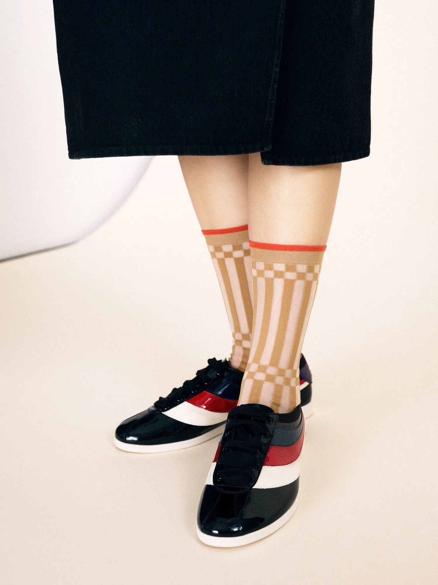 Caddie Sheer Crew Socks - Beige