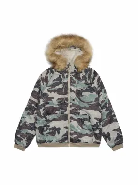 Camouflage Fur Hooded Fleece Jacket